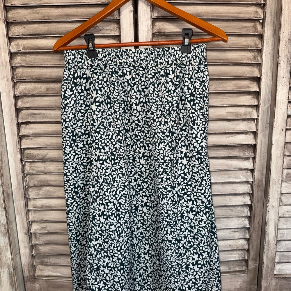 Green and White Floral Midi Skirt